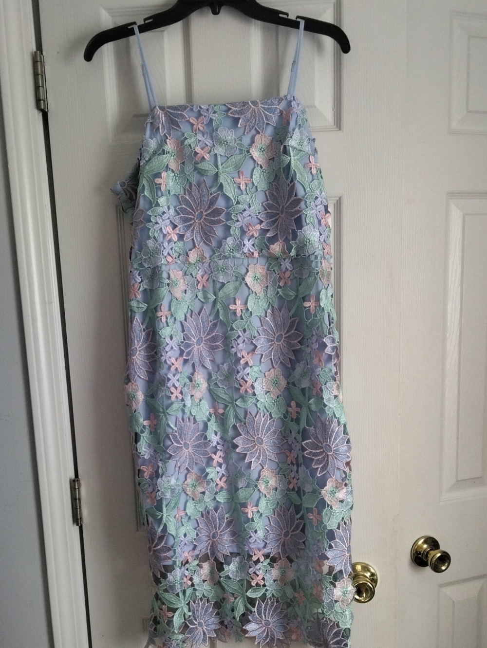 Ladies Pastel Lace Floral Spaghetti-Strap Dress